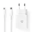 Väggladdare | 20 W | PD3.0 20W | Snabbladdnings funktion | 1.67 A / 2.22 A / 3.0 A | Antal utgångar: 1 | USB-C | Lightning 8-Pin (Lös) Kabel | 1.00 m | Automatiskt val av Spänning | Vit - Nätladdare - 5412810334667 - 75