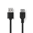 USB-kabel | USB 2.0 | USB-A Hane | USB-A Hona | 480 Mbps | Nickelplaterad | 3.00 m | Rund | PVC | Svart | Låda - Dator och nätverk - 5412810288847 - 1
