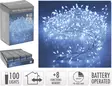 Silvertråd LED-ljusslinga 100 kallvita LED, batteridriven med timer och 8 funktioner - Ljusslingor - 8721037202817 - 1