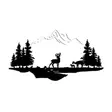 Väggdekor Metall Wallity Deer And Landscape Svart Vit Metall 70x38 cm 1 Del - Dekorationer, prydnadsföremål - 8683742828327 - 1