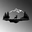 Väggdekor Metall Wallity Deer And Landscape Svart Vit Metall 70x38 cm 1 Del - Dekorationer, prydnadsföremål - 8683742828327 - 5