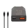 Väggladdare | 30 W | GaN | PD3.0 | Snabbladdnings funktion | 1.5 / 2.0 / 2.5 / 3.0 A | Antal utgångar: 2 | USB-A / USB-C | USB Type-C (Lös) Kabel | 1.50 m | Automatiskt val av Spänning | Svart - Nätladdare - 5412810470297 - 10