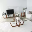 TV-bänk Hanah Home Amalfi Valnöt Massiv Furu Härdat Glas 158x35x35 cm - TV-bänkar - 8683342979207 - 8