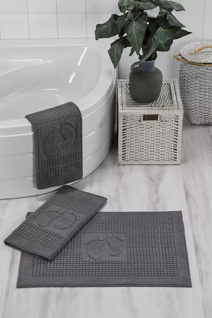 Badrumsmatta Set Mijölnir Antracit 100% Bomull 50x70 cm 3 Delar - Badrumsmattor och våtrumsmattor - 8684283346417 - 1