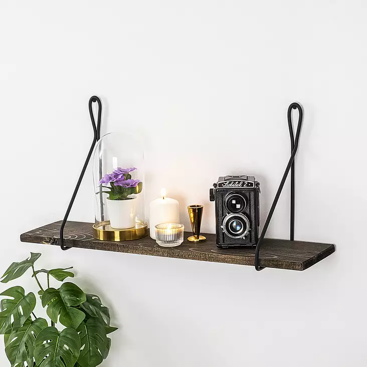 Vägghylla Hanah Home Amaryllis Svart Valnöt Massivt Trä Metall 60x27x15 cm - Vägghyllor - 8683342203517 - 1