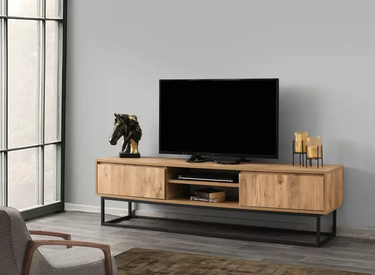 TV-bänk Hanah Home Belinda 180 Svart Spånskiva Metallben 180x50x40 cm - TV-bänkar - 8681875569827 - 1