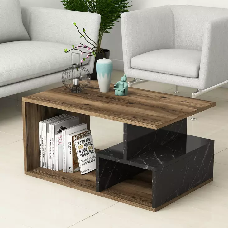 Soffbord Hanah Home Arte 2040 Mörk Valnöt Marmormönster Spånskiva 90x54x42 cm - Soffbord - 8682870764187 - 1