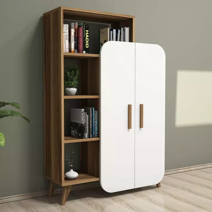 Bokhylla Hanah Home Walnut White Spånskiva 90x132x32 cm - Bokhyllor - 8681875184037 - 1