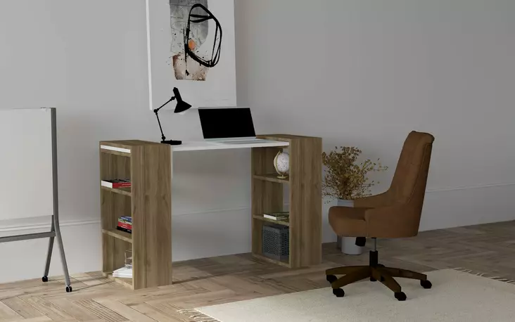 Skrivbord Hanah Home Handy Valnöt Vit Spånskiva 124x75x43,6 cm - Skrivbord - 8681875146967 - 1