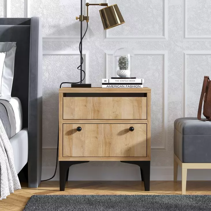 Sängbord Hanah Home Orabella Ek Spånskiva 45x51x40 cm - Nattduksbord - 8682870175297 - 1
