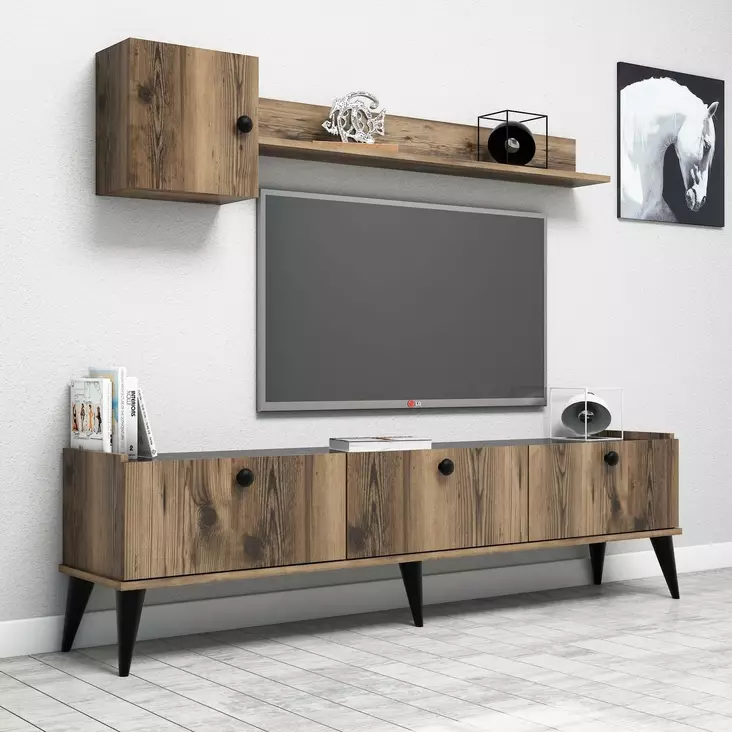 TV-bänk Hanah Home Lidya Valnöt Marmormönster Spånskiva 180x49x35 cm - TV-bänkar - 8681875807677 - 1
