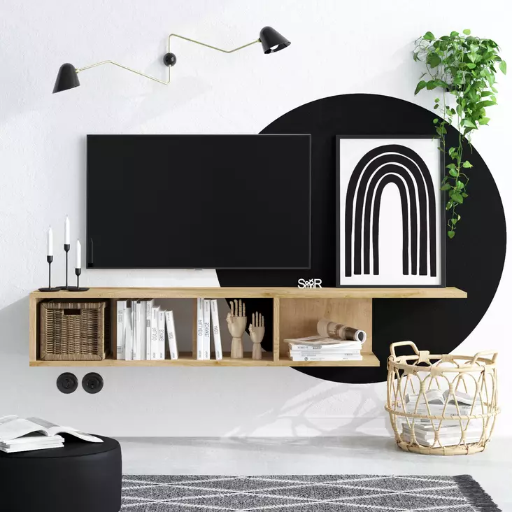 TV-bänk Hanah Home Dec0069 Safir Ek Spånskiva 150x26x24 cm - TV-bänkar - 8683743015887 - 1