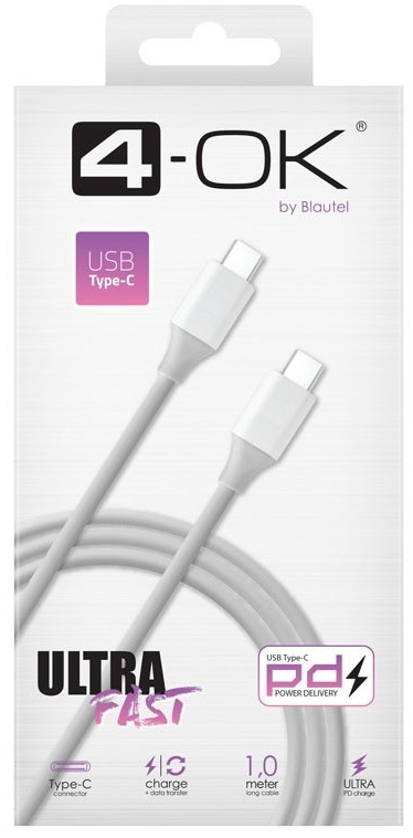 Datakaapeli USB C-USB C 1m valkoinen, 4-OK - USB-C-kablar - 8428728118227 - 1