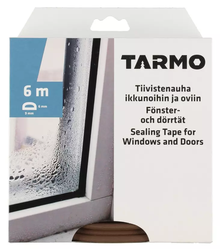 Ikkunatiiviste D-profiili 9 x 5,5 mm - Fönster- och dörrtätningar - 6410413239227 - 1
