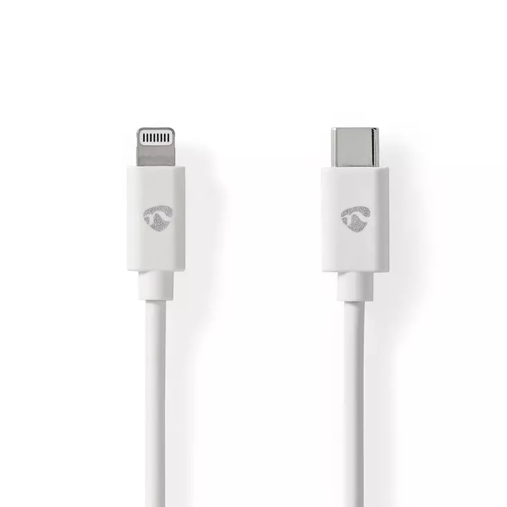 Lightning Kabel | USB 2.0 | Apple Lightning, 8-stifts | USB-C Hane | 480 Mbps | Nickelplaterad | 2.00 m | Rund | PVC | Vit | Label - Nedis produkter - 5412810421077 - 1