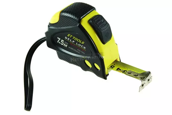 Rullamitta 7,5 m x 25 mm itselukittuva - Mått och vattenpass - 8715156013027 - 1