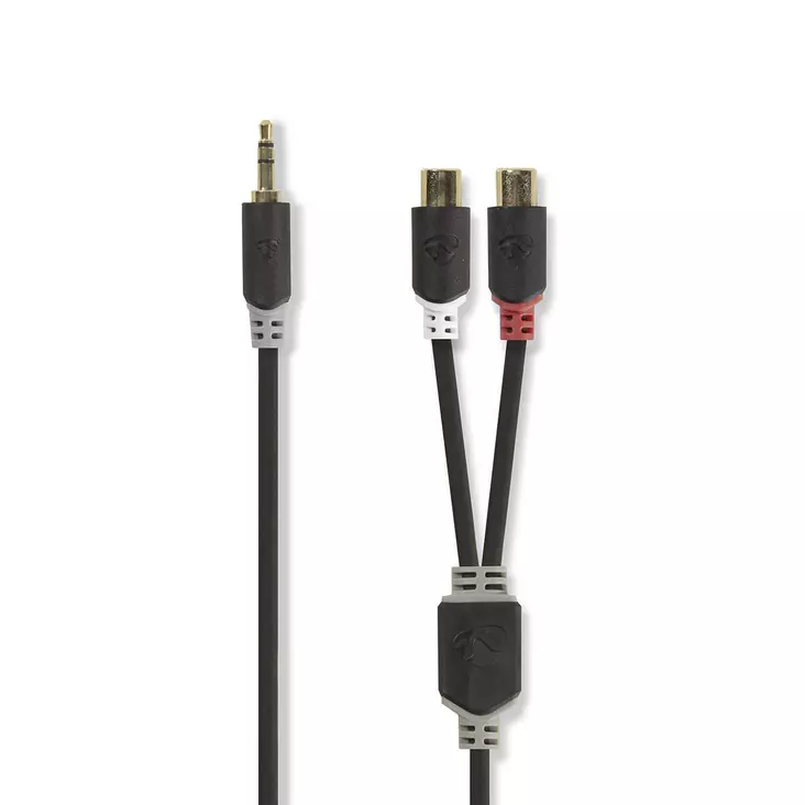 Stereoljudkabel | 3.5 mm Hane | 2x RCA Hona | Guldplaterad | 0.20 m | Rund | Antracit | Låda - Ljudkablar - 5412810265077 - 1