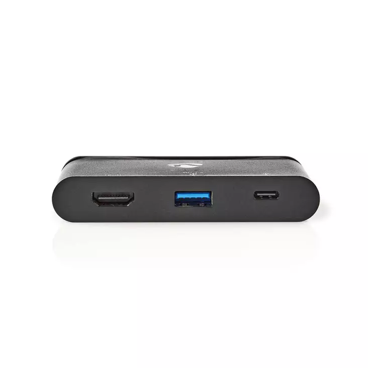 USB Multi-Port Adapter | USB 3.2 Gen 1 | USB-C Hane | HDMI Hona / USB-A Hona / USB-C Hona | Rund | Nickelplaterad | Svart | Window Box med Euro Lock - USB-adaptrar och dockning - 5412810292677 - 1