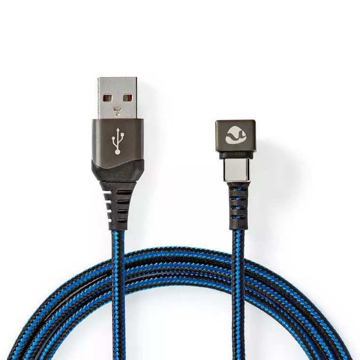 USB-kabel | USB 2.0 | USB-A Hane | USB-C Hane | 480 Mbps | Guldplaterad | 2.00 m | Rund | Flätad / Nylon | Blå / Svart | Kartong med täckt fönster - Dator och nätverk - 5412810327157 - 1