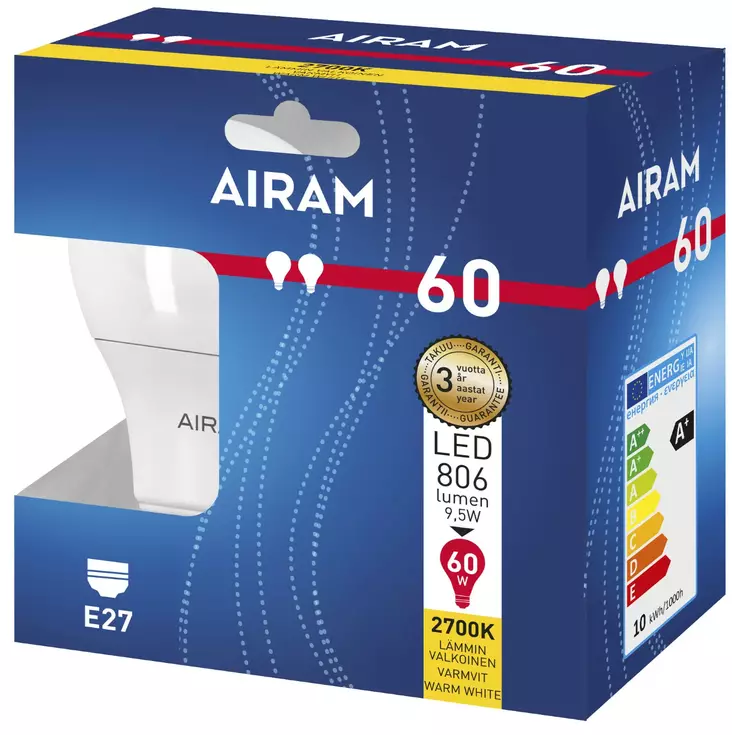 Airam\Vakiokupulamppu Led 9,5W 2 pack myyntipakkaus - Lampor och lysrör - 6435200231697 - 1