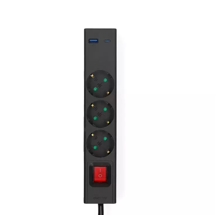 Gren kontakt | Jordad kontakt / Typ F (CEE 7/7) | 3-vägs | 1.50 m | 3680 W | 16 A | USB-anslutning | På / av-knapp | Svart - Förlängningskablar - 5412810481637 - 30