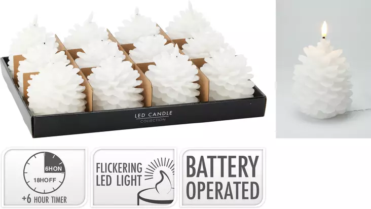 LED-ljus Kotte Vit 13cm Batteridriven Med Timer Varmvitt Ljus För Stämning - LED-ljus och lyktor - 8720573755887 - 1
