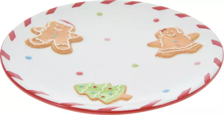 Jultallrik 20 cm – Keramisk pepparkaksmönstrad serveringstallrik med rödvit kant - Juldukning för julen - 8720573819787 - 1
