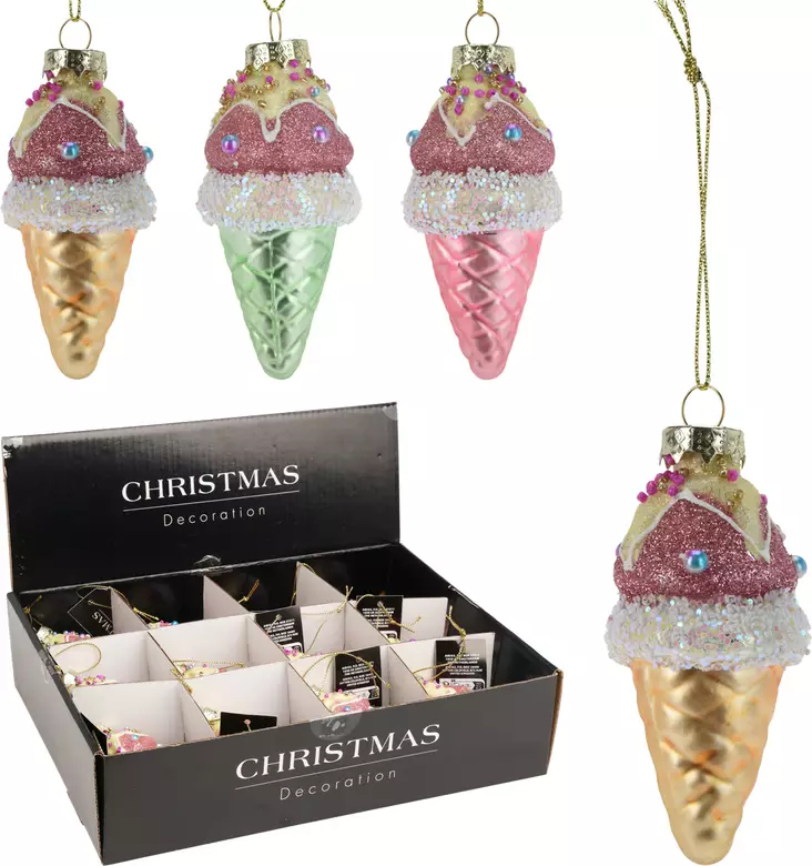 Glassstrut som julgransprydnad – glittrande, pastellfärgad juldekoration i glas - Juldekorationer och textilier - 8721037226097 - 1