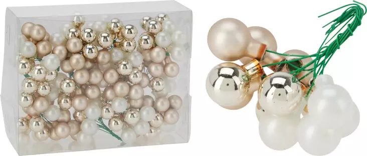 Julgranskulor 20 mm med metalltråd – eleganta dekorationer i guld, champagne och pärlvitt 12 st - Juldekorationer och textilier - 8721037532747 - 1