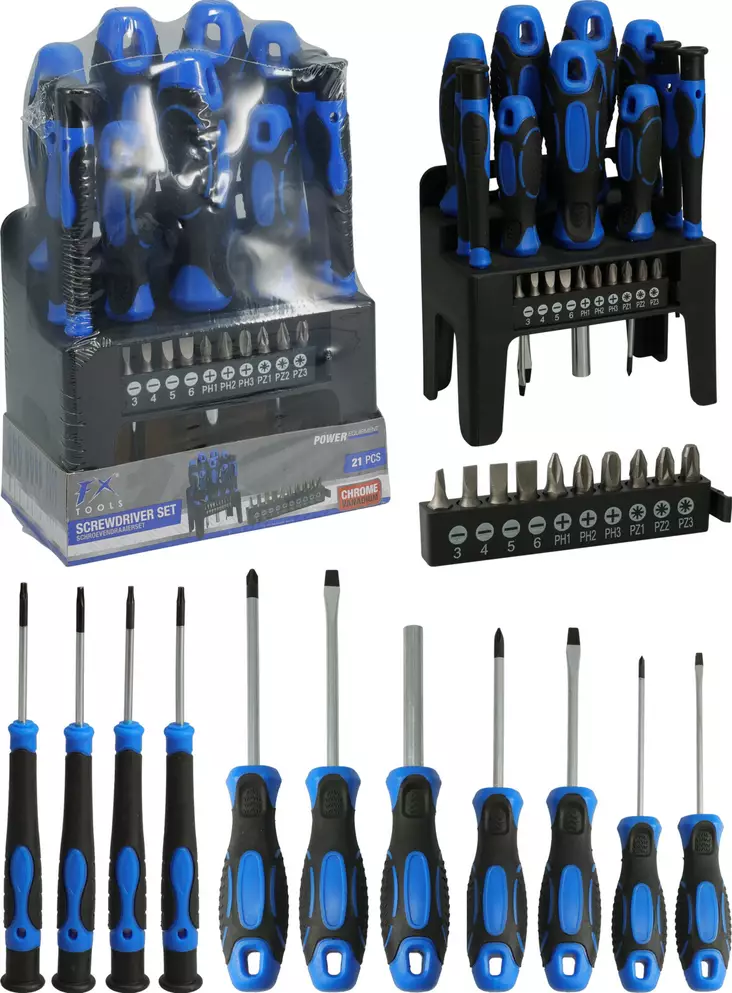 Ergonomisk 21-delars skruvmejselset med ställ – högkvalitativ kromvanadin, precision och styrka - Skruvmejslar - 8721037542807 - 1