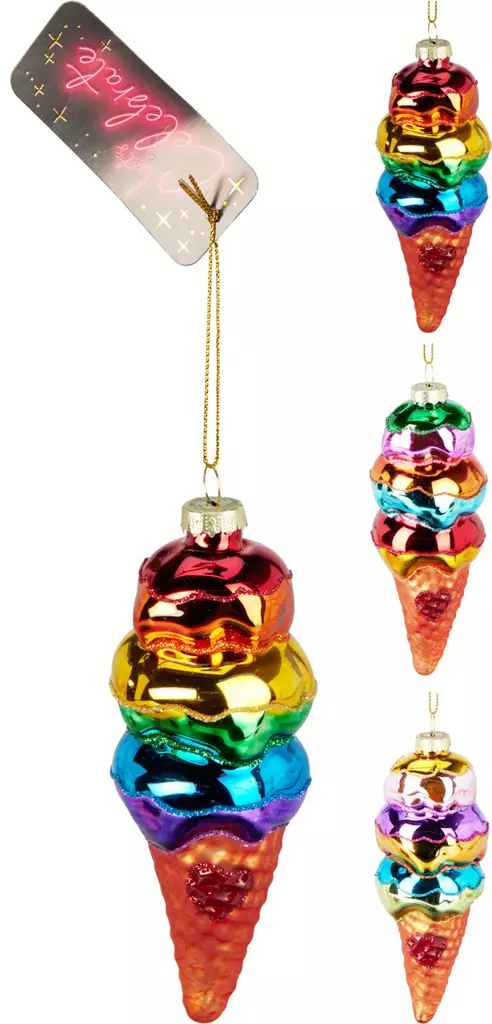 Glassig julgransdekoration i form av glass, färgglad glansig söt festdekoration 4x11 cm - Juldekorationer och textilier - 8721037635417 - 1