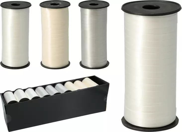 Dekorationsband 5?mm x 100?m, glansigt polyesterband för presentförpackningar och pyssel, 3 neutrala nyanser - Förpackning och paketering - 8721037672207 - 1