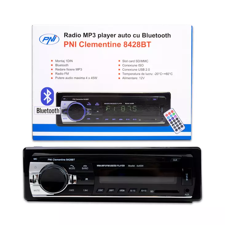 Bil MP3-spelare radio PNI Clementine 8428BT 4x45w 1 DIN med SD, USB, AUX, RCA och Bluetooth 12V - Bilradioapparater - 5949066508677 - 1