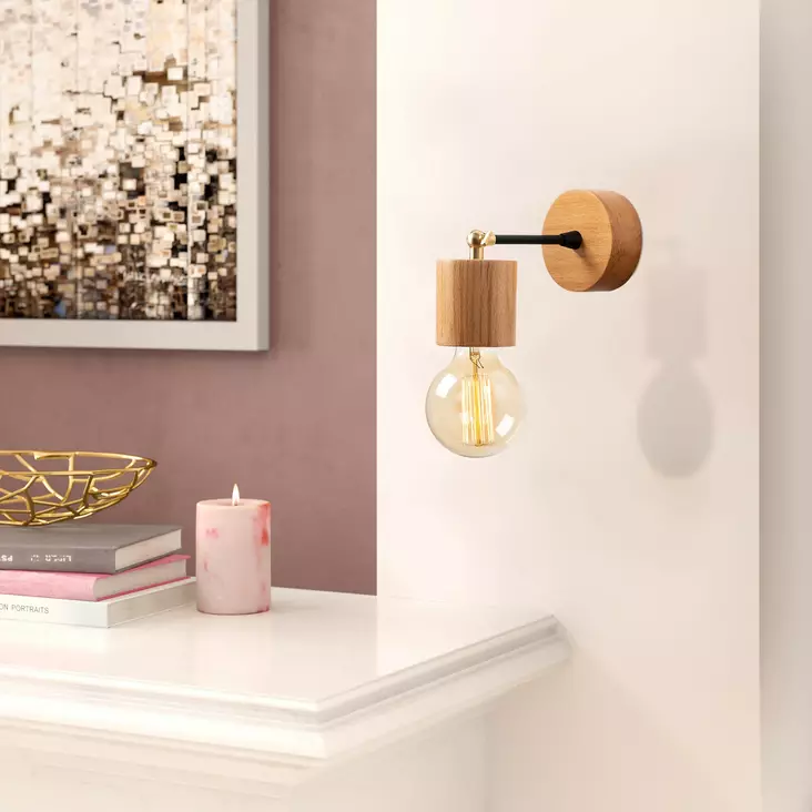 Vägglampa Opviq Xanthos Natur Trä 10 x 16 cm - Tak- och vägglampor - 8681875577457 - 1
