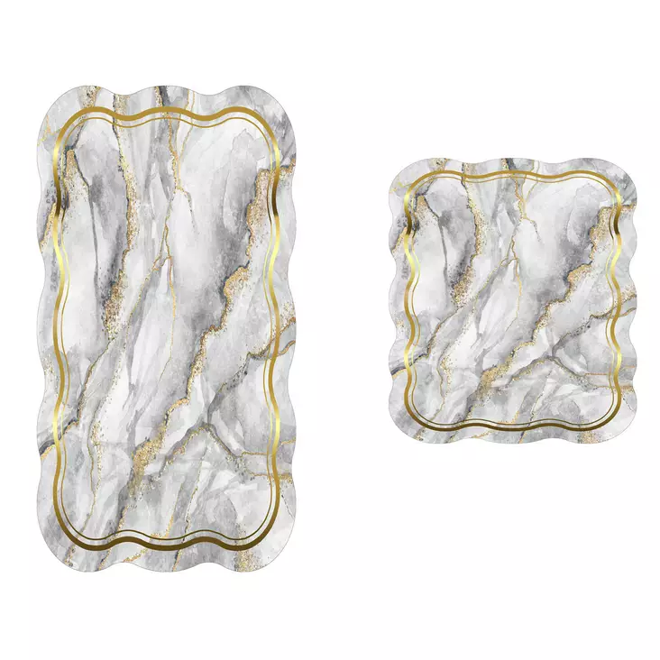 Badrumsmatta Set Mijölnir Grå 100% Polyester Halkfri Antibakteriell Maskintvättbar 50x60 cm & 60x100 cm - Badrumsmattor och våtrumsmattor - 8682870989337 - 1