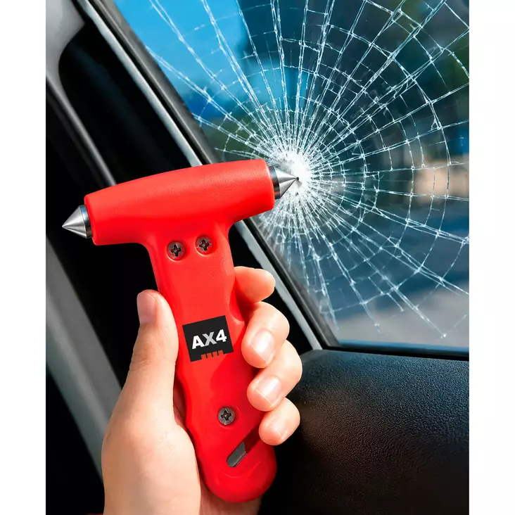 Ikkunavasara turvavyöleikkurilla AX4 - Kompakti hätävasara ja turvavyöleikkuri kiinnitystelineellä - Hushållsprodukter - 6418536040867 - 1