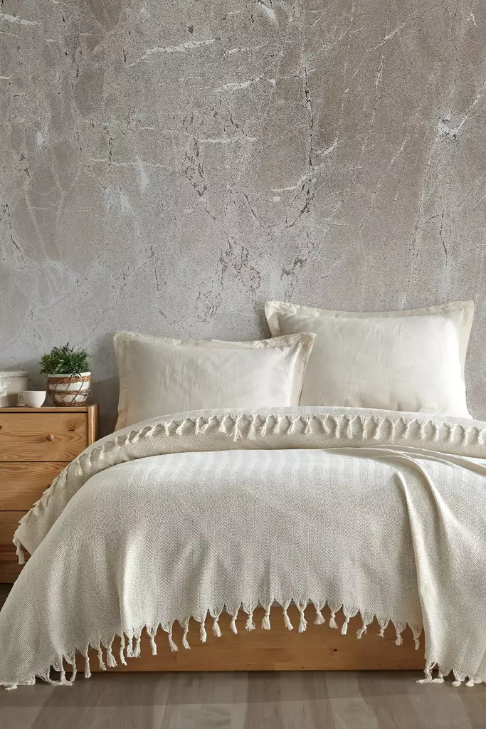 Dubbel piqué, ecru, 200 x 220 cm, slitstark, miljövänlig - Överkast och plädar - 8684282633297 - 1