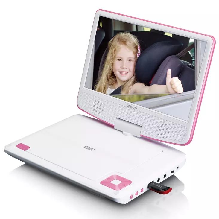 Bärbar 9" DVD-spelare med USB-hörlurar och monteringsfäste Pink - TV-apparater och mediaspelare - 8711902037897 - 1