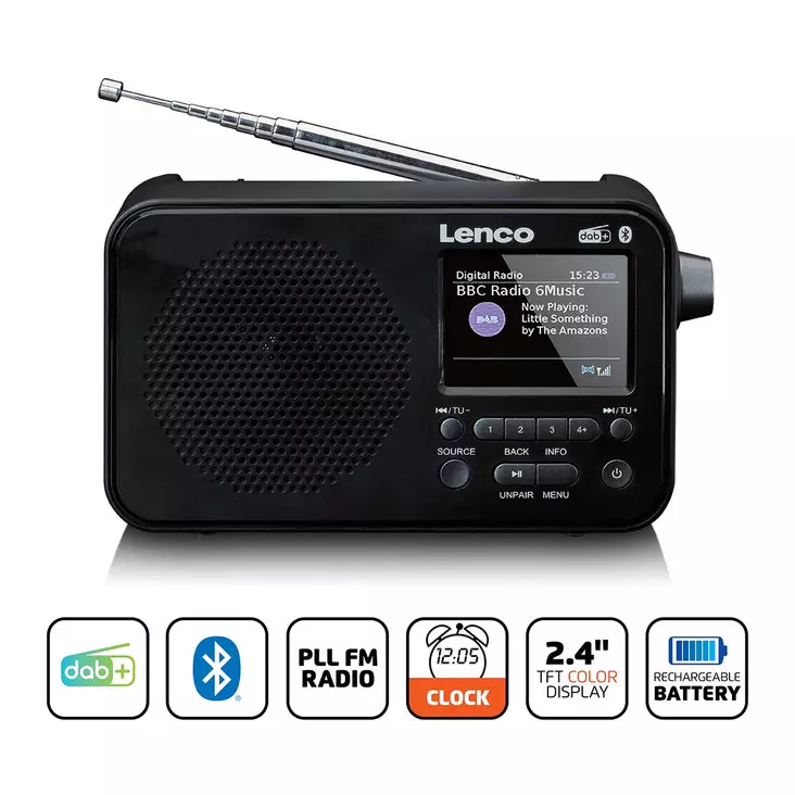 Bärbar DAB+ FM-radio med Bluetooth® 2,4" TFT-display Svart - Radioapparater - 8711902077527 - 1