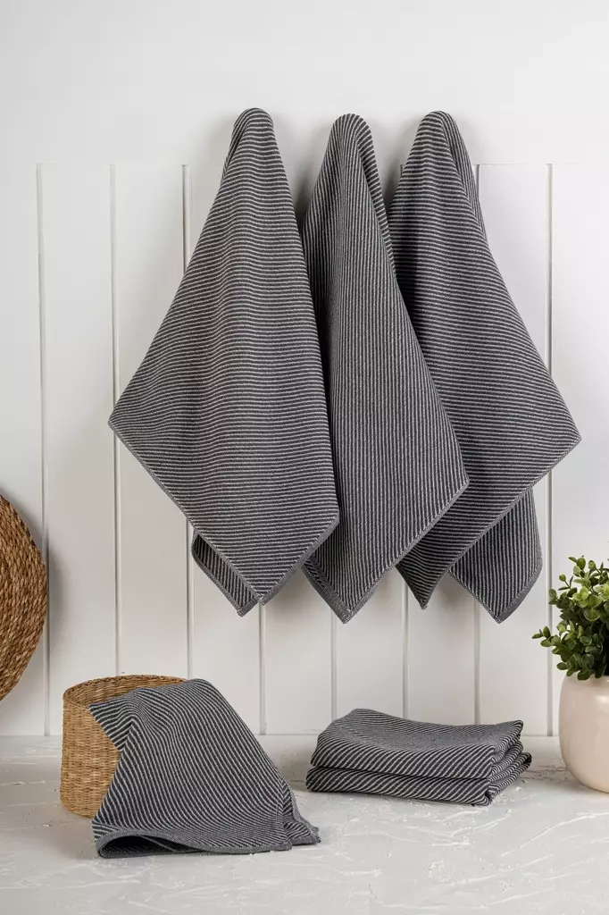 Kökshandduk Set Hermia Eloise Antracit Bomull Polyester 6 Delar - Kökstextilier - 8684283207527 - 1