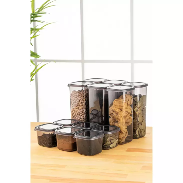 Förvaringslåda Set Hermia Antracit Plast 12 Delar - Matlådor och matförvaringsbehållare - 8683742869047 - 1