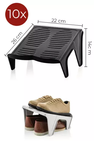 Skorampset (10 delar), svart, 24,4 x 22 x 14,2 cm, hållbar, stilren - Klädhängare och skoställ - 8683342632577 - 1