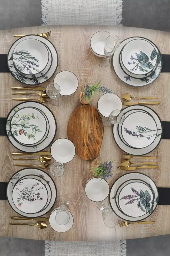 Matsservis Hermia Vit Grön Lila Svart Keramik 24 Delar - Serveringsfat - 8683743758357 - 1