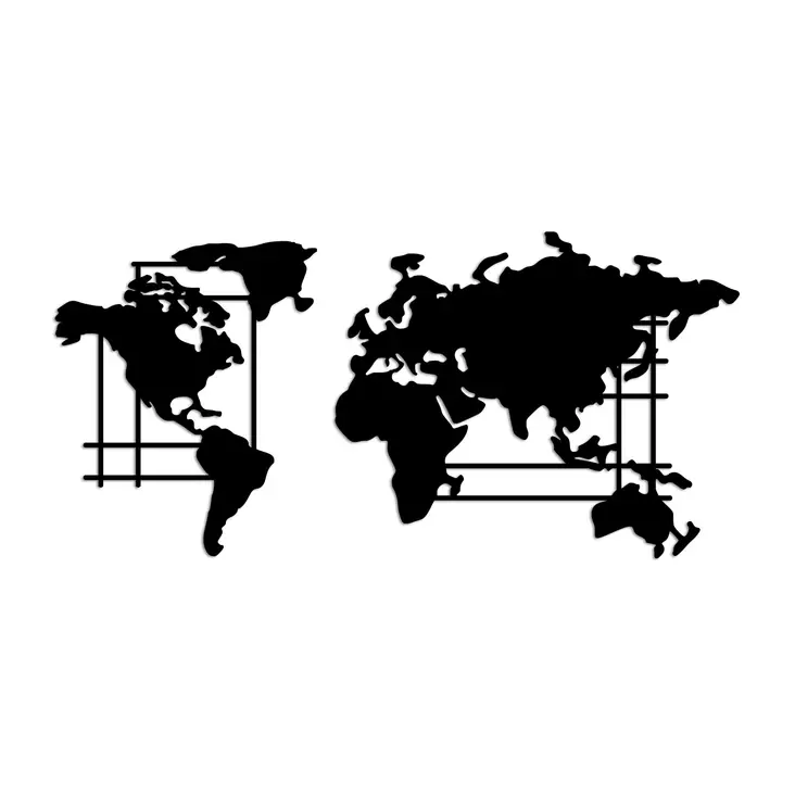 Väggdekor Metall Wallity World Map L Svart Metall 120x56 cm - Dekorationer, prydnadsföremål - 8683742829157 - 1
