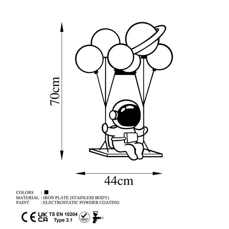 Väggdekor Metall Wallity Astronaut 1 Svart Metall 44x70 cm - Dekorationer, prydnadsföremål - 8683743438907 - 1