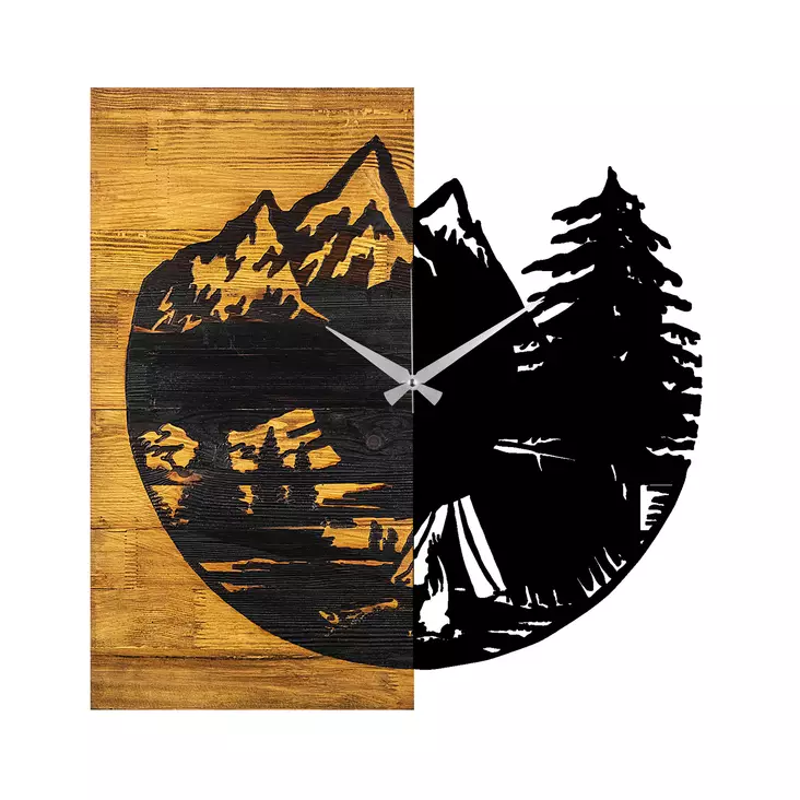 Väggklocka Wallity Wooden Clock Valnöt/Svart Trä Metall 56x3x58 cm - Väggklockor - 8683342204507 - 1