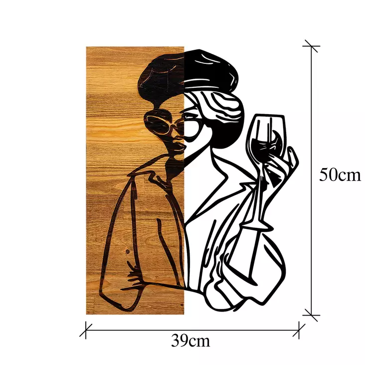Väggdekor Trä Wallity Woman 2 Svart/Ljus Valnöt Trä/Metall 39x3x50 cm - Dekorationer, prydnadsföremål - 8683342445917 - 1