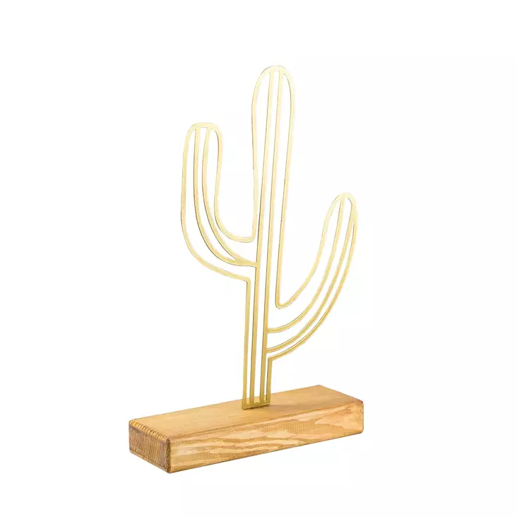 Dekorativ Objekt Aberto Design Cactus Guld Metall Trä 22x41x4 cm - Dekorationer, prydnadsföremål - 8681875795707 - 1