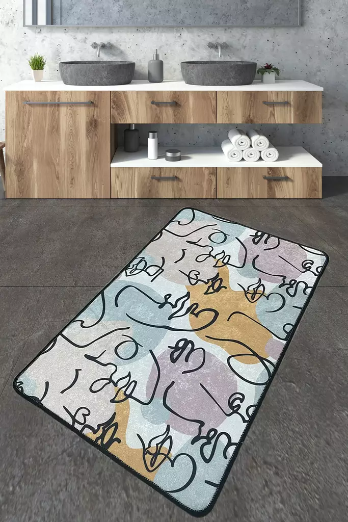 Badrumsmatta, flerfärgad, 80 x 100 cm, mjuk, halkfri - Badrumsmattor och våtrumsmattor - 8683743317097 - 1