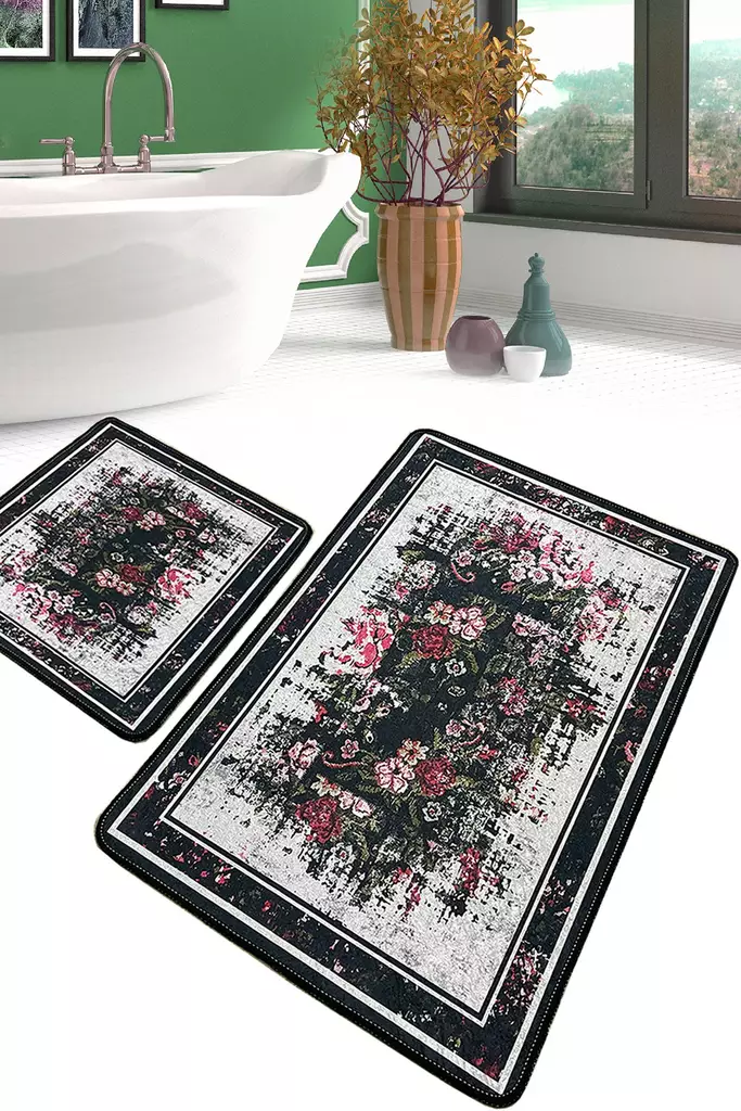 Badrumsmatta Set Mijölnir Flerfärgad 100% Polyester Antibakteriell Halkfri 50x60 cm & 60x100 cm - Badrumsmattor och våtrumsmattor - 8683342801157 - 1